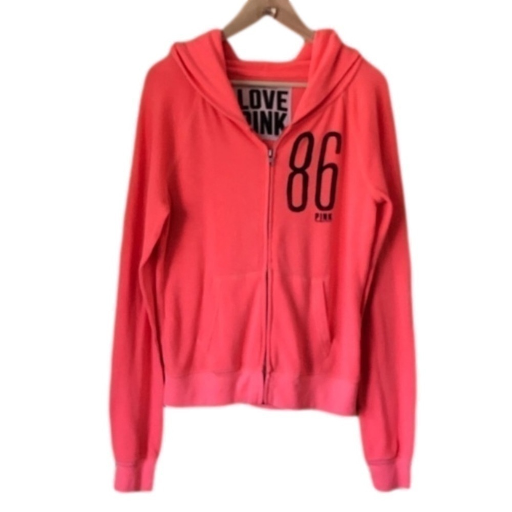𝅺Victoria’s Secret neon LOVE PINK zip front hoodie size small